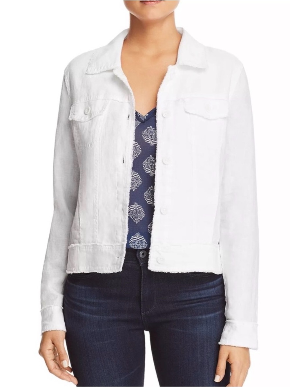 Tommy Bahama White Linen Jacket Two Palms Raw-Edge Small Classic Button-Front - Picture 13 of 13